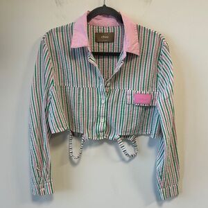 Chuu Pink and Green Striped Crop Top